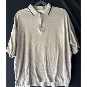 90s Naturalife Men's Golf Polo Shirt Size L Tan 100% Cotton 1/4 Zip